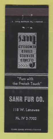 Matchbook Cover - Sahr Fur Cleaning Repair Lansing MI