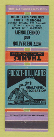 Matchbook Cover - Metz Recreation billiards Confectionery Central City OH