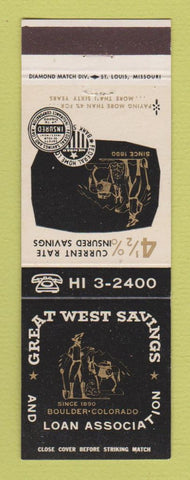 Matchbook Cover - Great West Savings and Loan Boulder Colorado