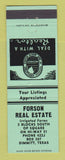 Matchbook Cover - Forson Real Estate Dimmitt TX