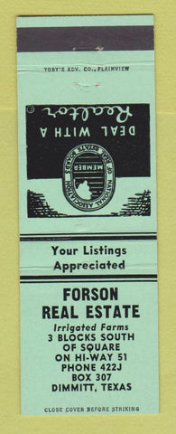Matchbook Cover - Forson Real Estate Dimmitt TX