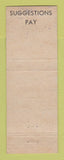 Matchbook Cover - Fabricast Division GMC Suggestions Pay