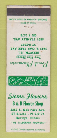 Matchbook Cover - Siems Flowers Floral Berwyn IL