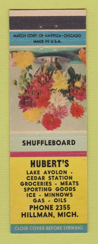 Matchbook Cover - Hubert's Grocery Sporting Goods oil gas Hillman MI