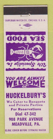 Matchbook Cover - Huckelbury's Restaurant Meadville PA