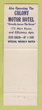 Matchbook Cover - Colonial House Motel Cleveland OH