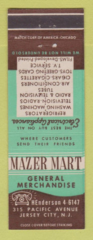 Matchbook Cover - Mazer Mart General Appliances Jersey City NJ