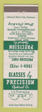 Matchbook Cover - Precision Optical Cleveland OH