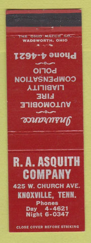 Matchbook Cover - RA Asquity Company Knoxville TN Insurance