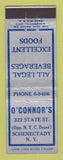 Matchbook Cover - O'Connor's Restaurant Schenectady NY