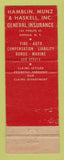 Matchbook Cover - Hamblin Munz Haskell Insurance Oneida NY