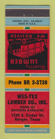 Matchbook Cover - Wes Tex Lumber Borger TX