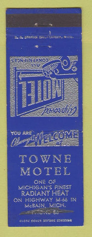 Matchbook Cover - Towne Motel McBAin MI BLACKED OUT PHONE