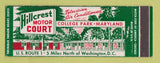 Matchbook Cover - Hillcrest Motor Court Motel College Park MD Full Length