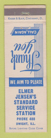 Matchbook Cover - Elmer Jensen's Standard oil gas Dwight IL
