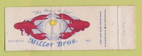 Matchbook Cover - Miller Bros Restaurant Baltimore MD WEAR