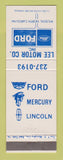 Matchbook Cover - Lee Motors Ford Wilson NC Mercury Lincoln