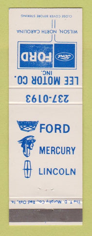 Matchbook Cover - Lee Motors Ford Wilson NC Mercury Lincoln