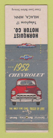 Matchbook Cover - 1952 Chevrolet Hornquist Milaca MN low phone # WEAR