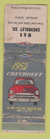 Matchbook Cover - 1952 Chevrolet M&S Dunlap IA POOR
