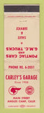 Matchbook Cover - Carley's Garage Pontiac GMC Angles Camp CA WORN