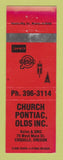 Matchbook Cover - Church Pontiac Oldsmobile GMC Volvo Coquille OR WEAR