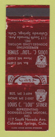 Matchbook Cover - Doenges Long Ford Colorado Springs Louis Stiner WORN