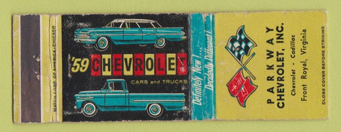 Matchbook Cover - 1959 Chevrolet Parkway Front Royal VA WORN