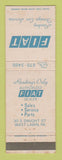 Matchbook Cover - Fiat Cars West Lawn PA Reading Foreign Car Service WEAR