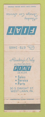 Matchbook Cover - Fiat Cars West Lawn PA Reading Foreign Car Service WEAR