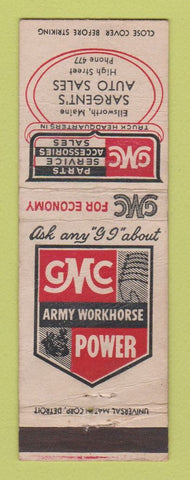 Matchbook Cover - GMC Trucks Sargent's Auto Sales Ellsworth ME WORN