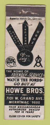 Matchbook Cover - How Bros Ford Mercury Lincoln 1940 WORN
