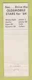 Matchbook Cover - 1964 Oldsmobile Lamond Cadillac Staunton VA