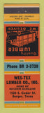 Matchbook Cover - Wes Tex Lumber Company Borger TX