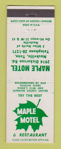 Matchbook Cover - Maple Motel Restaurant Nashville TN