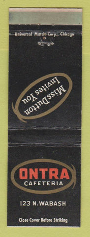 Matchbook Cover - Ontra Cafeteria Chicago IL WEAR