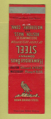 Matchbook Cover - Hawk Brand Steel Boston MA Waterbury CT