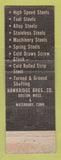 Matchbook Cover - Hawk Brand Steel Boston MA Waterbury CT
