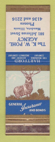 Matchbook Cover - Hartford Insurance KW Pohl Mendota IL