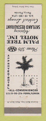 Matchbook Cover - Palm Tree Motel Skyland Restaurant Perry FL CREASED