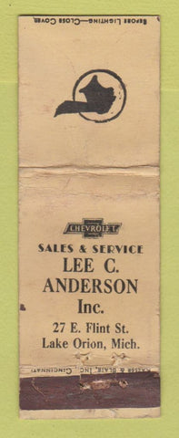 Matchbook Cover - Lee Anderson Chevrolet Pontiac Buick Lake Orion MI WORN