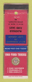 Matchbook Cover - 1960 Ford Trucks McDonald Dover Foxcroft WORN