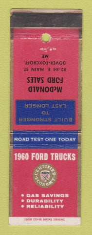 Matchbook Cover - 1960 Ford Trucks McDonald Dover Foxcroft WORN
