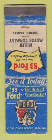Matchbook Cover - 1953 Ford Miller Motors Lincoln KS WORN