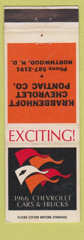 Matchbook Cover - 1966 Chevrolet Krabbenhoft Pontiac Northwood ND CREASED