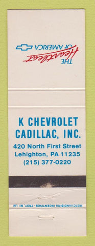 Matchbook Cover - K Chevrolet Cadillac Lehighton PA