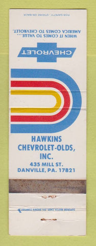Matchbook Cover - Hawkins Chevrolet Oldsmobile Danville PA WORN