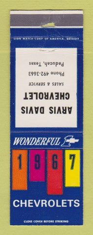 Matchbook Cover - 1967 Chevrolet Arvis Davis Paducah TX WORN