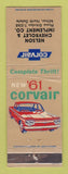 Matchbook Cover - 1961 Chevrolet Corvair Nelson Minor ND tractors WEAR