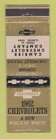 Matchbook Cover - 1962 Chevrolet Cambier Clarion IA WORN